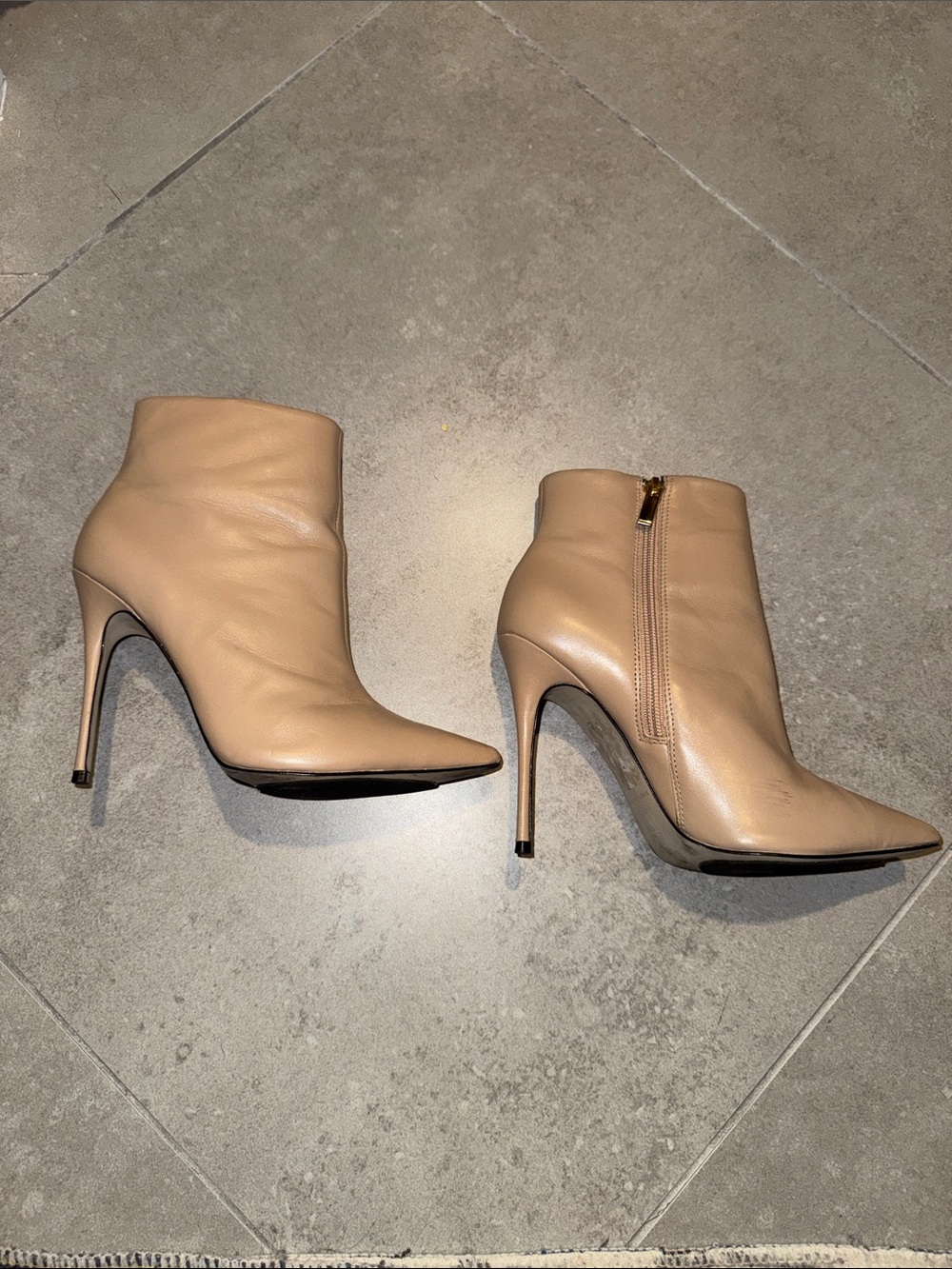 Saks Fifth Avenue Beige Leather Stiletto Ankle Boots